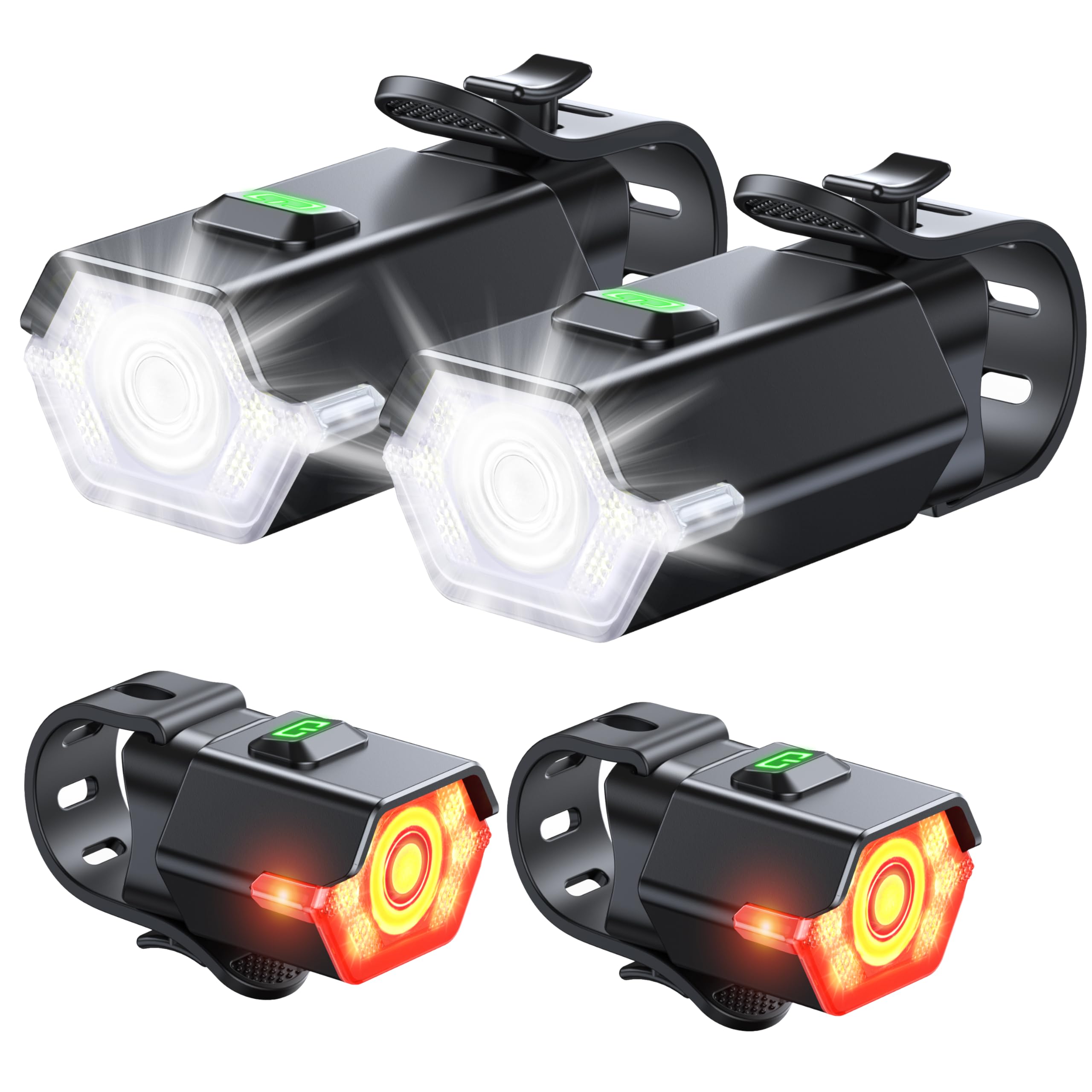 Zewdov 3+6 Modes Bright Bike Lights for Night Riding with Side Light, Rechargeable & IP65 Waterproof Bicycle Light, Bike Headlight and Tail Light Set for Road/Mountain Bike/Scooter Accessories(2 Sets) Image