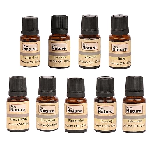 Pure Source India 9 In One Aroma Oil Pack - 10Ml Each (Lemon Grass, Lavender, Jasmine, Rose, Citronella, Eucalyptus, Peppermint, Sandal Wood, Relaxing)