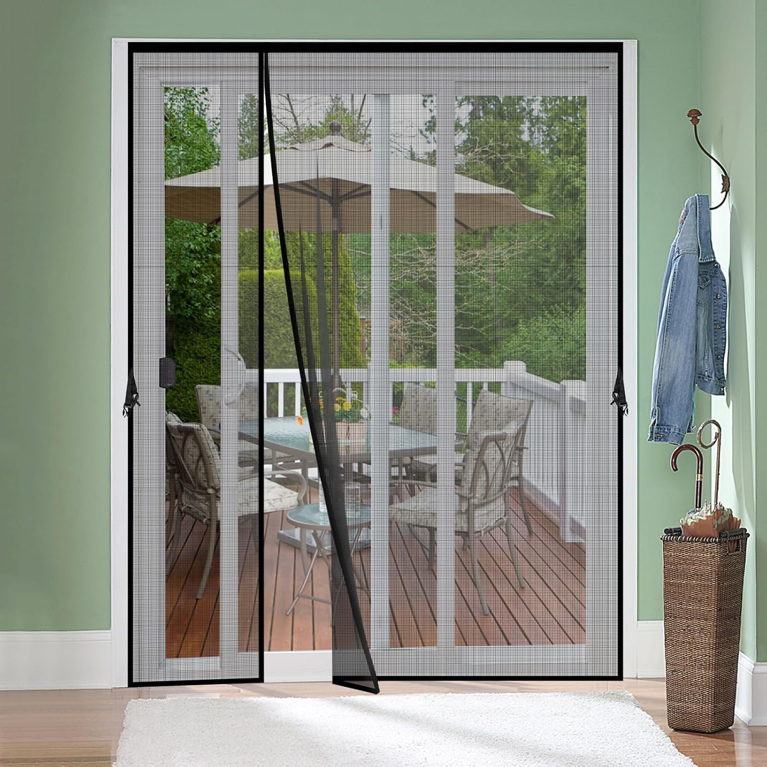Photo 1 of Reversible Left Right Side Opening Fiberglass Magnetic Screen Door, Fit Door Size 60x80in,Heavy Duty Fiberglass Screen Door Mesh for Front, Patio Sliding Door, French Bug Door Screen Magnetic Closure
