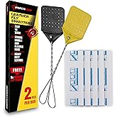 Insectifuge Leather Fly Swatter 2 Pack with 5 Window Fly Traps - Heavy Duty Fly Swatter Manual, Retractable Indoors Outdoors, Large Swatters Multi Pack Long Handle, MATA Moscas
