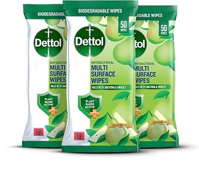 Dettol Antibacterial Multi-Surface Wipes Plant Based Crisp Pear 3 Pack 50