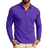 MAGCOMSEN Men's Polo Shirt Long Sleeve Golf Shirts Quick Dry Lightweight 3-Button Performance Work Fishing Athletic