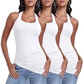 DYLH Cotton Racerback Long Tank Tops for Women Tunic Layering Sleeveless Undershirts Moisture Wicking 3 Packs