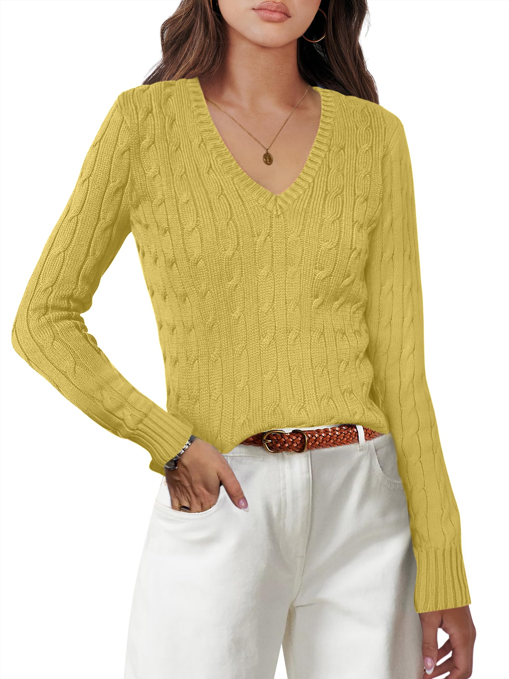 ANRABESS Womens Long Sleeve Cable Knit Sweater 2025