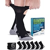 Doctor's Select Bamboo Viscose Black Diabetic Socks for Men - 6 Pairs Crew Stretch Top Mens Diabetic Socks