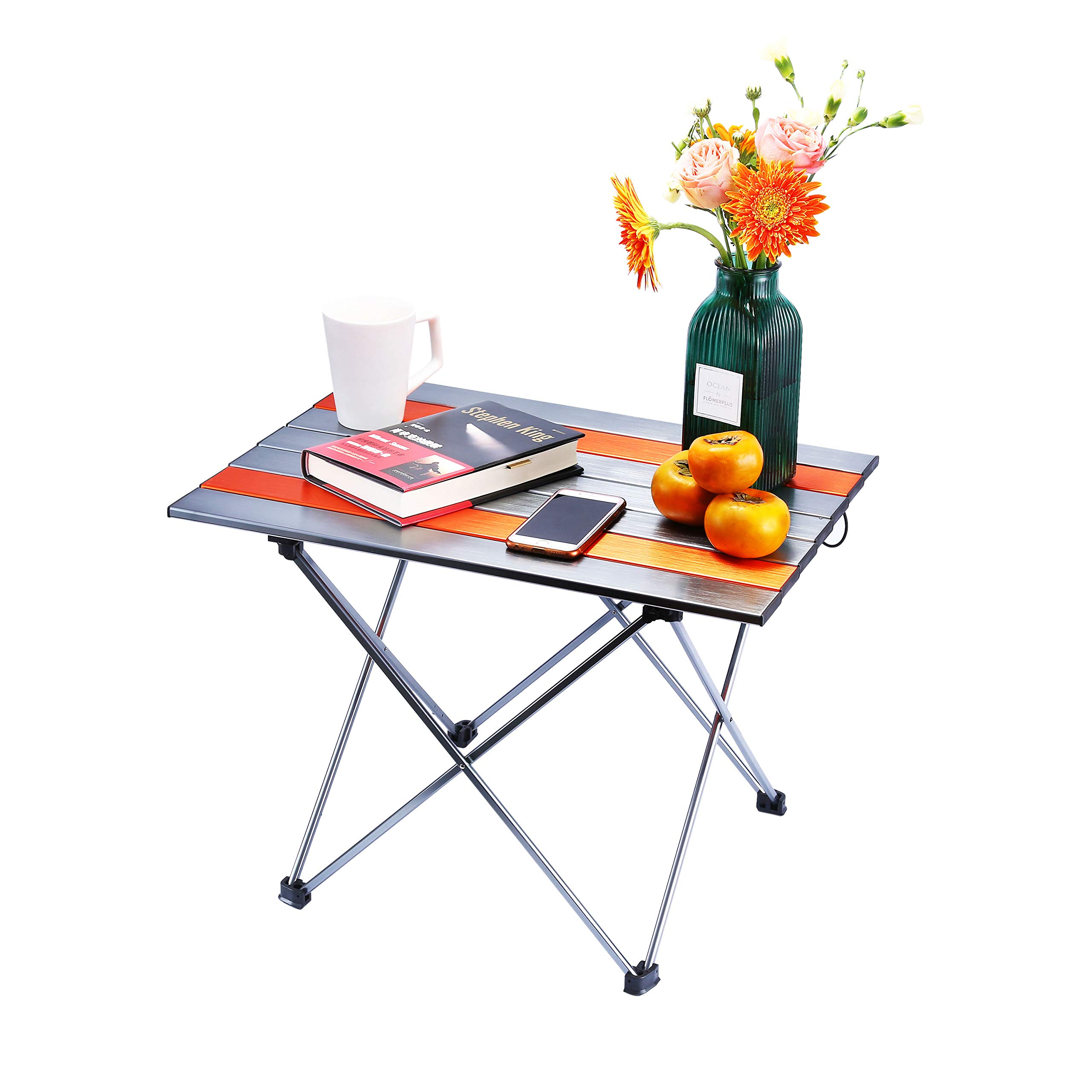 Movaty Portable Camping Table Foldable Outdoor table Lightweight Roll Up Aluminum for Indoor and Outdoor Desk with Carry Bag for Picnic, BBQ, Fishing,Hiking and Travel,Easy to Clean Multicolor