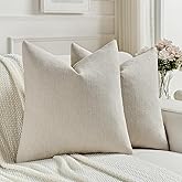FUTEI Beige Chenille Decorative Throw Pillow Covers 18x18 Inch Set of 2,Soft Cozy Faux Linen Textured Cushion Case,Farmhouse Home Decor for Couch Living Room