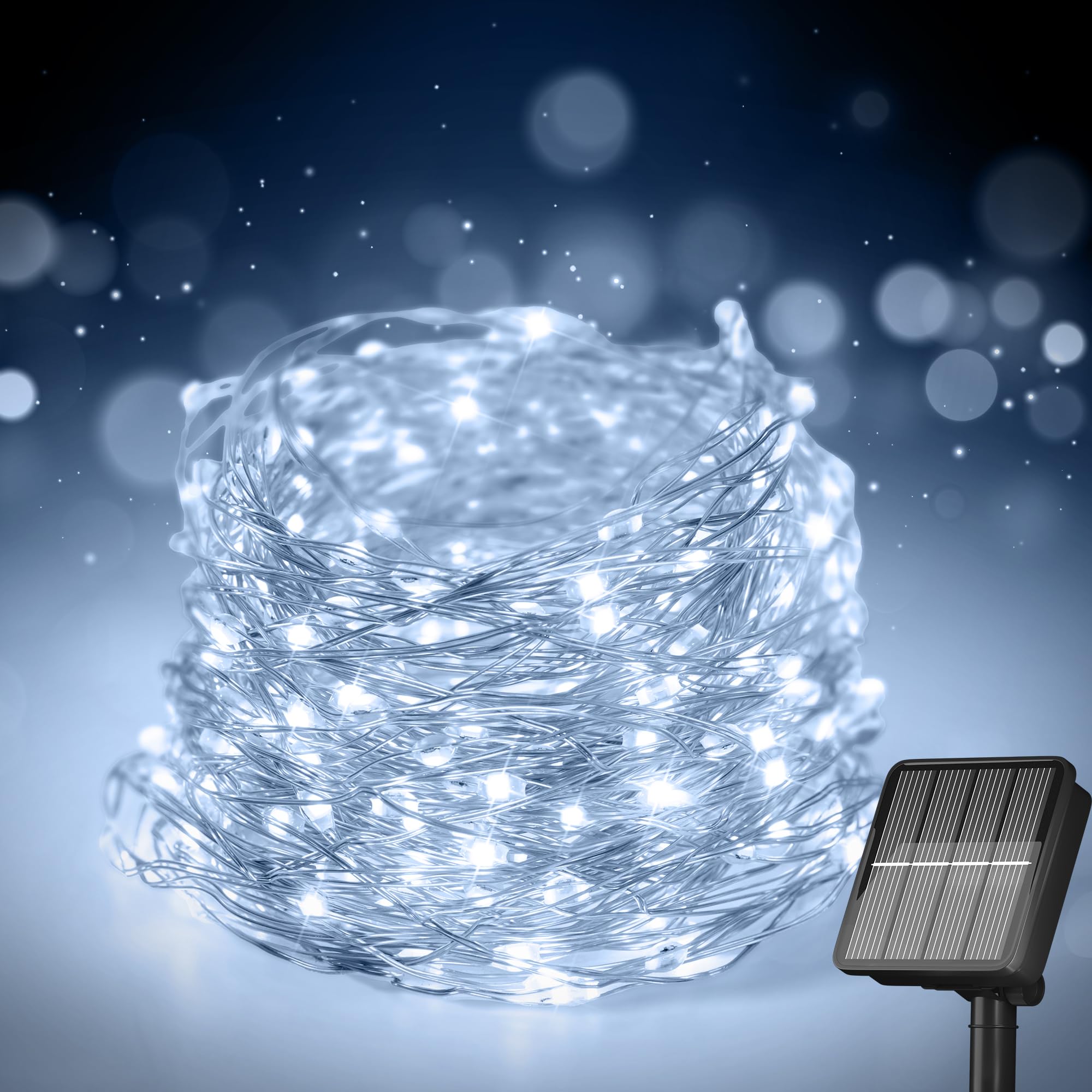 Photo 1 of Solar String Lights for Outside, 72Ft 200 LED Solar Fairy Lights with 8 Modes, Solar Powered Fairy Lights Waterproof for Christmas Tree Garden Party Wedding Decor.(Cold White)