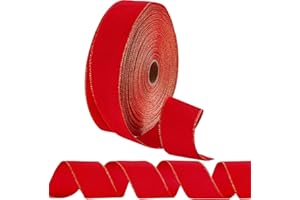 Syhood Christmas Wired Velvet Ribbon with Gold Edge Waterproof Velvet Decoration Ribbon Wrapping for Xmas Wreath Bows Floral Craft Ornaments(2.5 Inch X 60 Yard,Red)