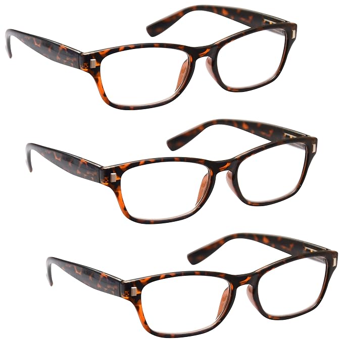 Lunettes De Lecture +3,00 - Pack De 3 - Modèle écaille Marron - Verres Larges 52mm - Unisexe