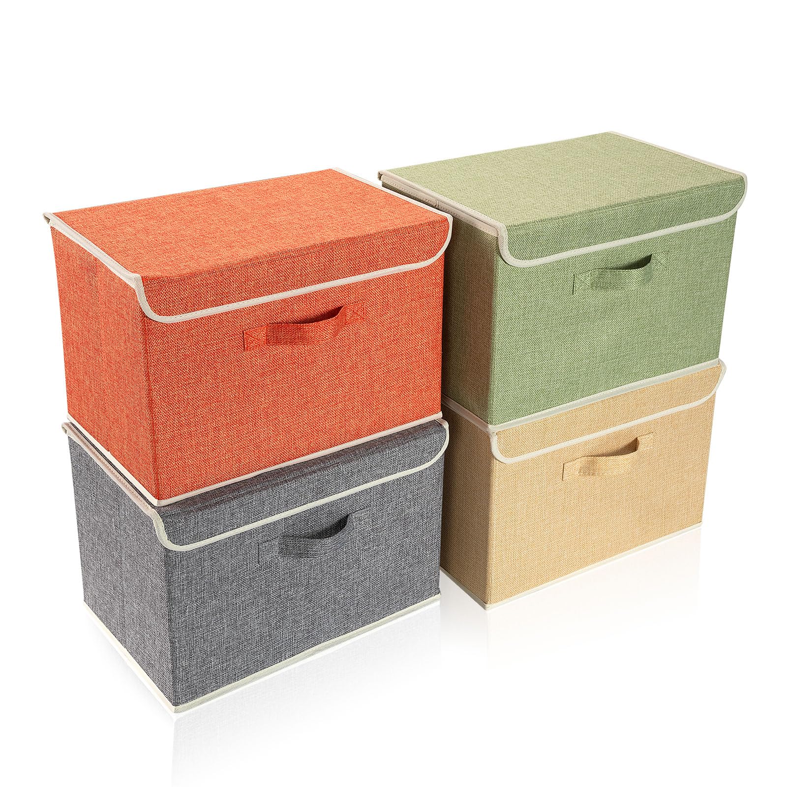 BrilliantJo Storage Boxes with Lid, Foldable Clothing Storage Basket case with Handle for Toy, Books, Closet, Bedroom, Home, 38L x 25W x 25H cm 4 mixed colors A