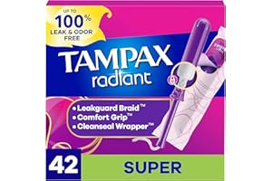 Tampax Radiant Tampons, with LeakGuard Braid, Super Absorbency, Unscented, 42 Count