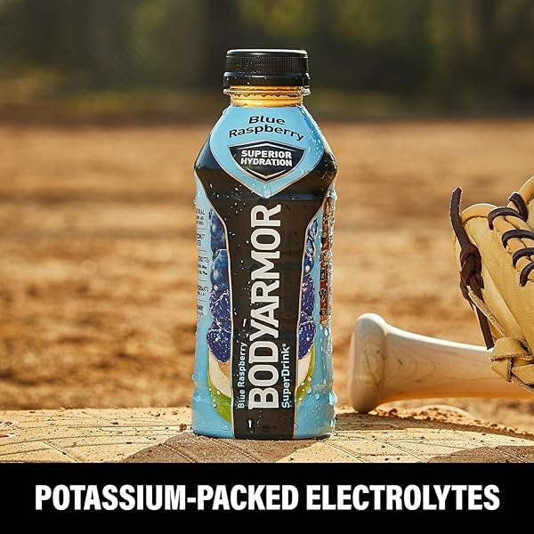 BODYARMOR SPORTS DRINK SPORTS BEVERAGE, BLUE RASPBERRY, COCONUT WATER HYDRATION, NATURAL FLAVORS WITH VITAMINS, POTASSIUM-PACKED ELECTROLYTES, PERFECT FOR ATHLETES, 16 FL OZ (PACK OF 12)