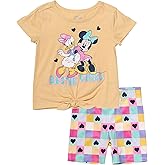 Disney Minnie Mouse Toddler Outfit,Girls 2-Piece Bike Short Set, Glitter T-Shirt & Matching Shorts