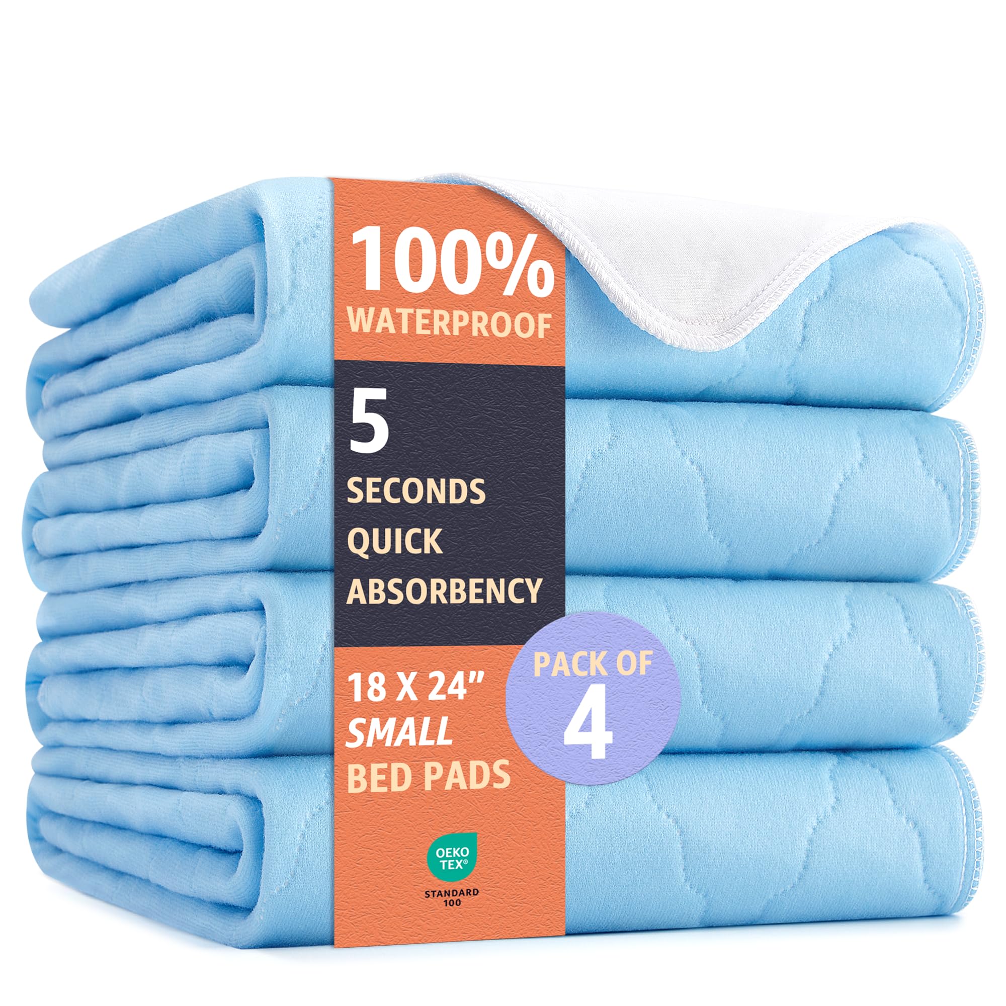 Photo 1 of Ultimate Washable Underpads - Heavy Absorbency, Waterproof Reusable Incontinence Pads for Adults, Kids, Elderly & Pets - Bedwetting Pads for Bed, Couch, Sofa, Floor (Blue, 18 x 24 Inches, Pack of 4)