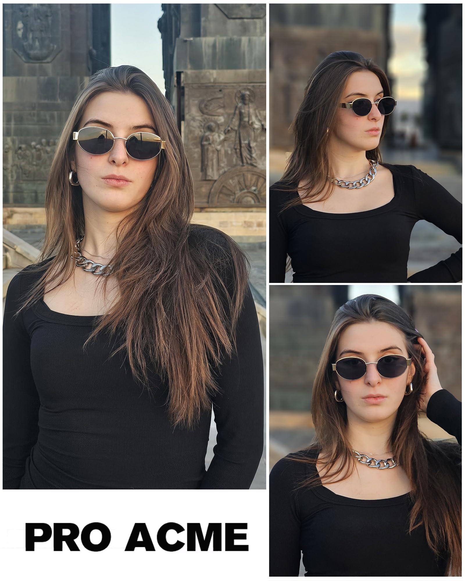 Pro Acme Retro Oval Sunglasses,Trendy Classic Shades Metal Frame Sun Glasses UV400 Protection