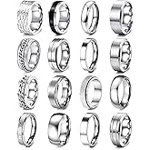 RIOSO 16Pcs Men's Stainless Steel Rings Cool Band Ring for Women Men Simple Wedding Engagement Ring Set