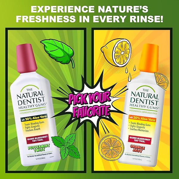 THE NATURAL DENTIST PEPPERMINT TWIST MOUTHWASH, NO ALCOHOL & NO FLUORIDE, PLANT-BASED DAILY RINSE THAT REFRESHES & COMFORTS THE MOUTH, 16.9 FL OZ