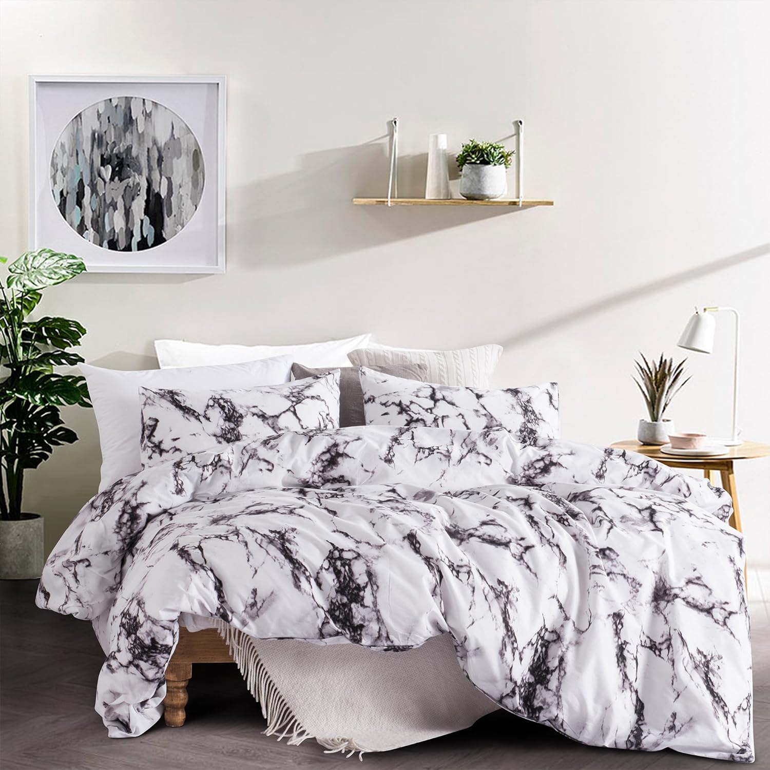 Carisder Microfiber Duvet Cover Set Marble Bedding Sets Floral Hotel Comforter Cover Marble King