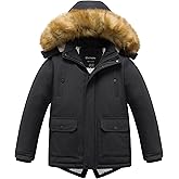 Chrisuno Boy's Waterproof Winter Sherpa Parka Coat Med-Length Outerwear Jackets With Detachable Furry Hood