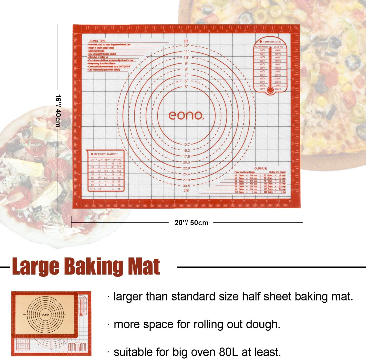 Rojo Tapete Para Hornear Y Amasar Antiadherente Esteras De Reposteraa Reutilizable Eono By Extra Gruesotapete De Silicona Para Pasteleraa 50 X 40 Cm Para Pizza Pasta Torta Pan Tapetes Para Hornear Hogar