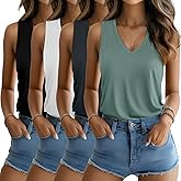 Riyiper 4 Pack Women's Tank Tops V Neck T Shirts Loose Fit Summer Sleeveless Casual Tee Blouse 2026 Fashion Vacation Clothes
