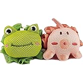 Shower Loofah Sponges for Kids,Cute Frog and Octopus Shape Toddler Bath Exfoliating Body Scrubber Mesh Loofahs Sponge[2 Pack],Designed for Baby Women Boys and Girl