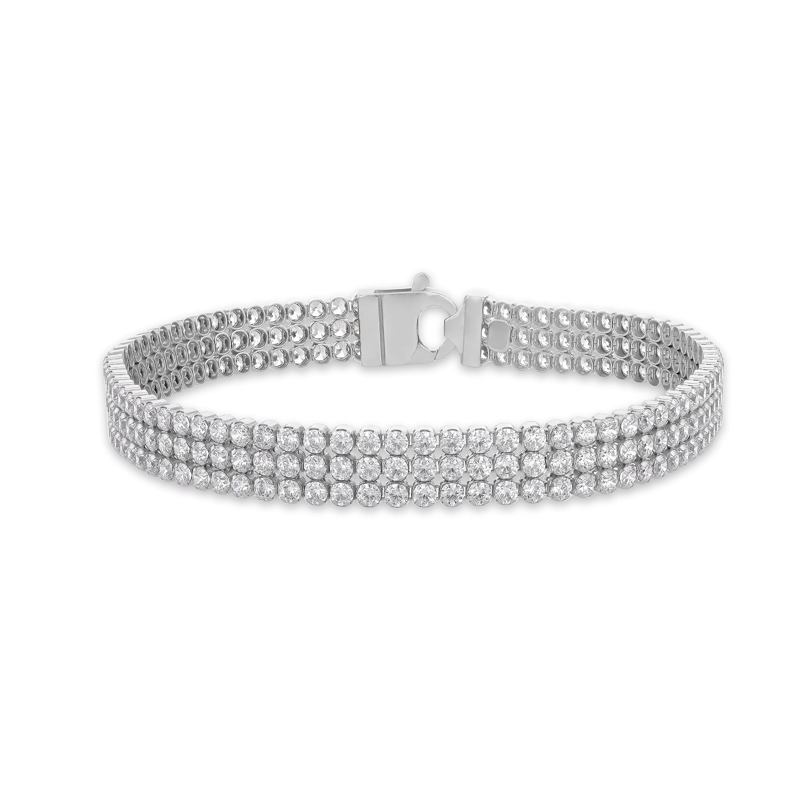 Tuscany Silver Women's Sterling Silver 2 mm Round Cubic Zirconia Triple Row Tennis Bracelet of Length 19 cm/7.5 Inch