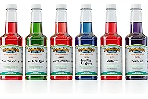 Hawaiian Shaved Ice Syrup Pint 6-pack, Sour Cherry, Sour Grape, Sour Blue Raspberry, Sour Green Apple, Sour Watermelon, & Sou