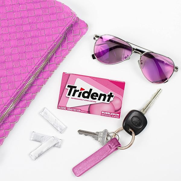 TRIDENT BUBBLEGUM SUGAR FREE GUM, TRAVEL ACCESSORIES, 12 PACKS OF 14 PIECES (168 TOTAL PIECES)