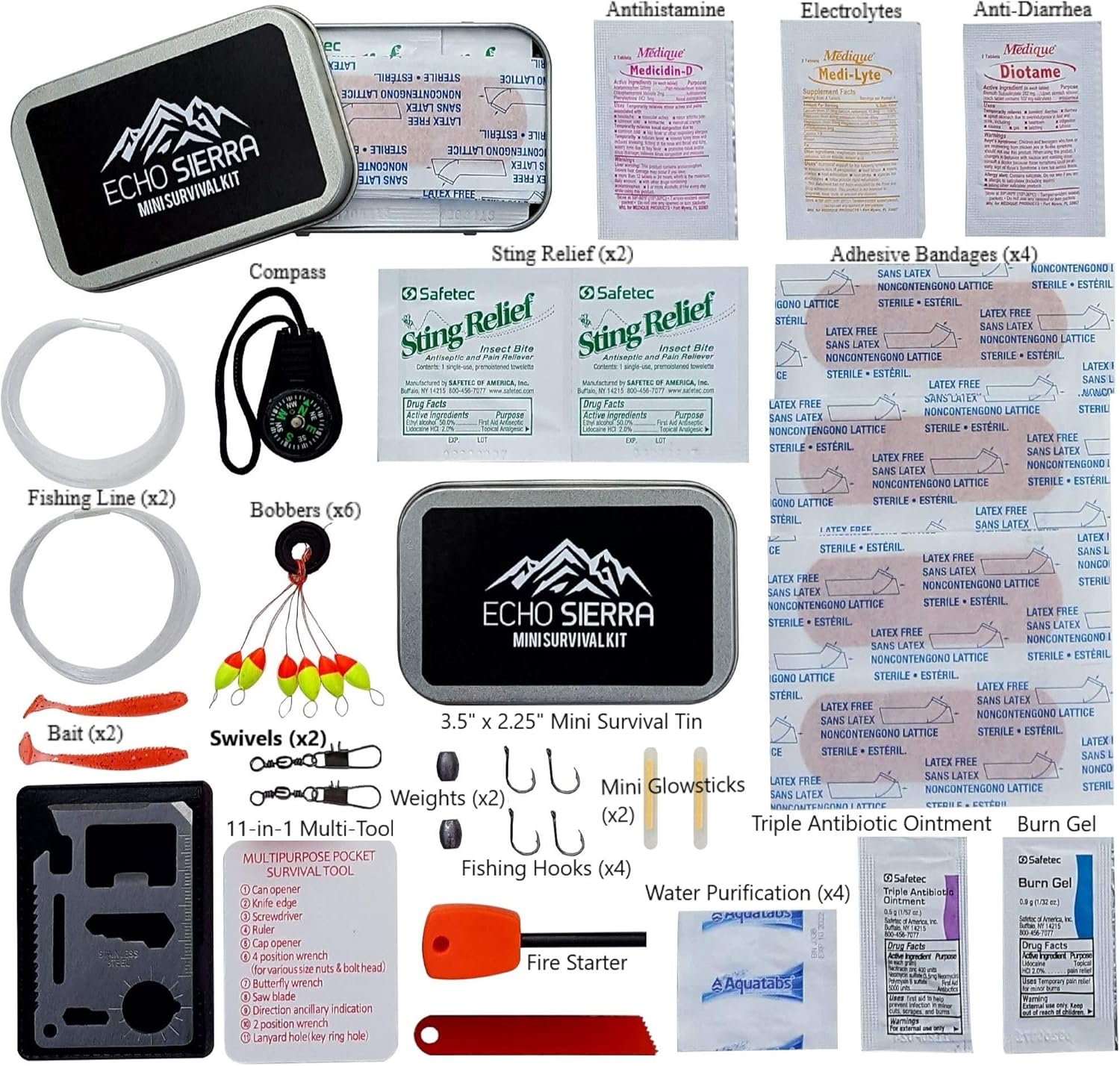 Echo Sierra Mini Emergency Hiking Camping Survival Kit & First Aid Kit Sports