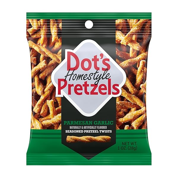 DOT’S PRETZELS PARMESAN GARLIC SEASONED PRETZEL TWIST SNACK, 1OZ INDIVIDUALLY SIZED BAG (10 COUNT)