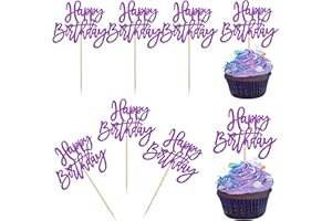 ZHUOWEISM 24 PCS Glitter Happy Birthday Cupcake Toppers - Purple Cupcake Picks for Celebrating Anniversary Theme Party Cake Decorations