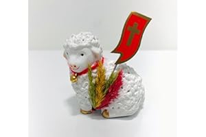 IMPORTER AM AM Decor Polish Traditional Small Easter Lamb Figurine with Flag and Palm (Baranek Wielkanocny), (Gypsum, Small)