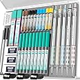 Nicpro 36PCS Blocky Gear Mechanical Pencil Set with Case, Metal Mechanical Pencils 0.3, 0.5, 0.7, 0.9, 2mm Lead Holder for Art Drawing Sketching with 21 Tubes (6B 4B 2B HB 2H 4H Colors) Lead Refills