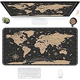 Desk Mat,Vintage World Map Extended Gaming Mouse Pad for Office Work & Game,Computer Keyboard Mouse Mat Desk Non-Slip Rubber Base Large Mousepad with Stitched Edges, 31.5x15.7inch