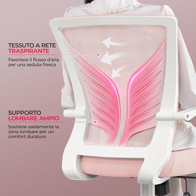 Sedia da Scrivania Ufficio Ergonomica Portata 136kg (2, Rosa)