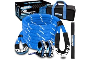 AXSIPEIX Kinetic Recovery Rope Kit (Reflective), 1in x 30ft 48,500Lbs, 35% High Elasticity, w/ 2 Soft Shackles, 16,166Lbs Work Load Limit for 4x4 Offroad Vehicle, Blue