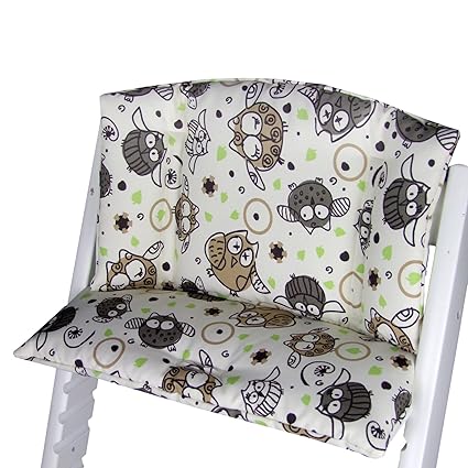 Babys-Dreams Sitzkissen Auflage Sitzkissenset für Stokke Tripp Trapp Hochstuhl (Beige Blau/Grüne Eulen$10)