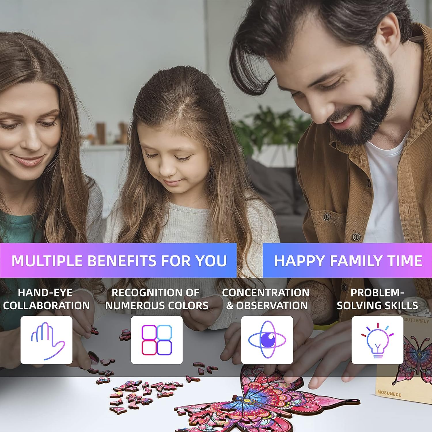 MOSUNECE Wooden Puzzles for Adults and Kids,Animal Shape Puzzles,Wooden Puzzles,Unique Family Decoration Butterfly Puzzles DIY Gift for Teens,Family: Toys & Games