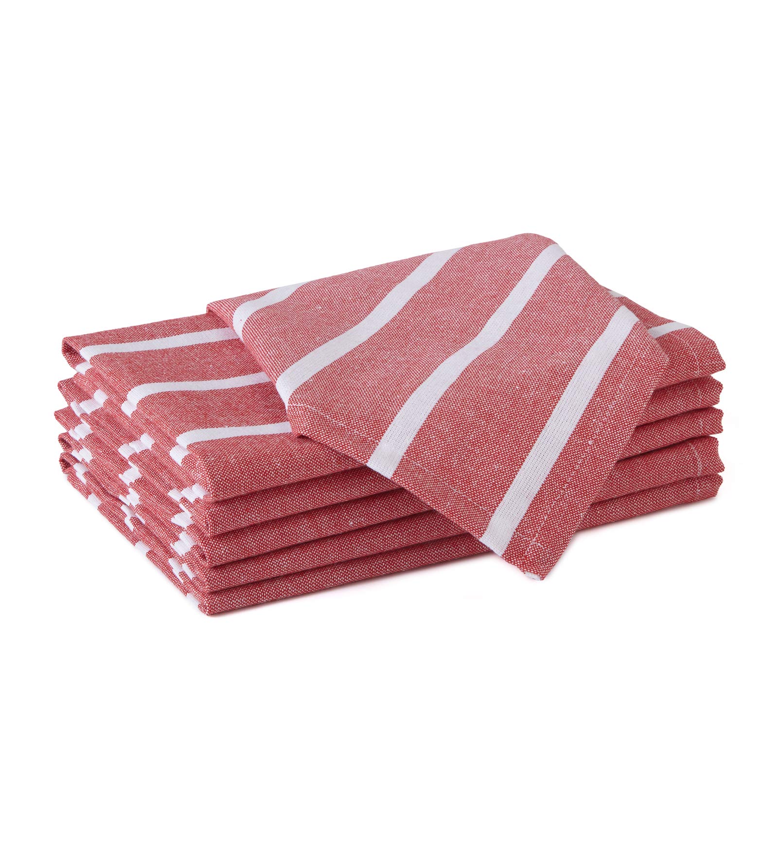 Encasa XO Cotton Cloth Napkins Set of 6, 17"x17" | Washable & Reusable Dinner Napkins White & Roma Red Stripes Table Napkins for Farmhouse, Wedding, Holiday, Party & Everyday Dining