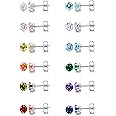 LOYALLOOK 12 Pairs Stainless Steel Cubic Zirconia Stud Earrings, Brilliant Cut Round CZ Earrings set, Birthstone Stud Earrings for Women