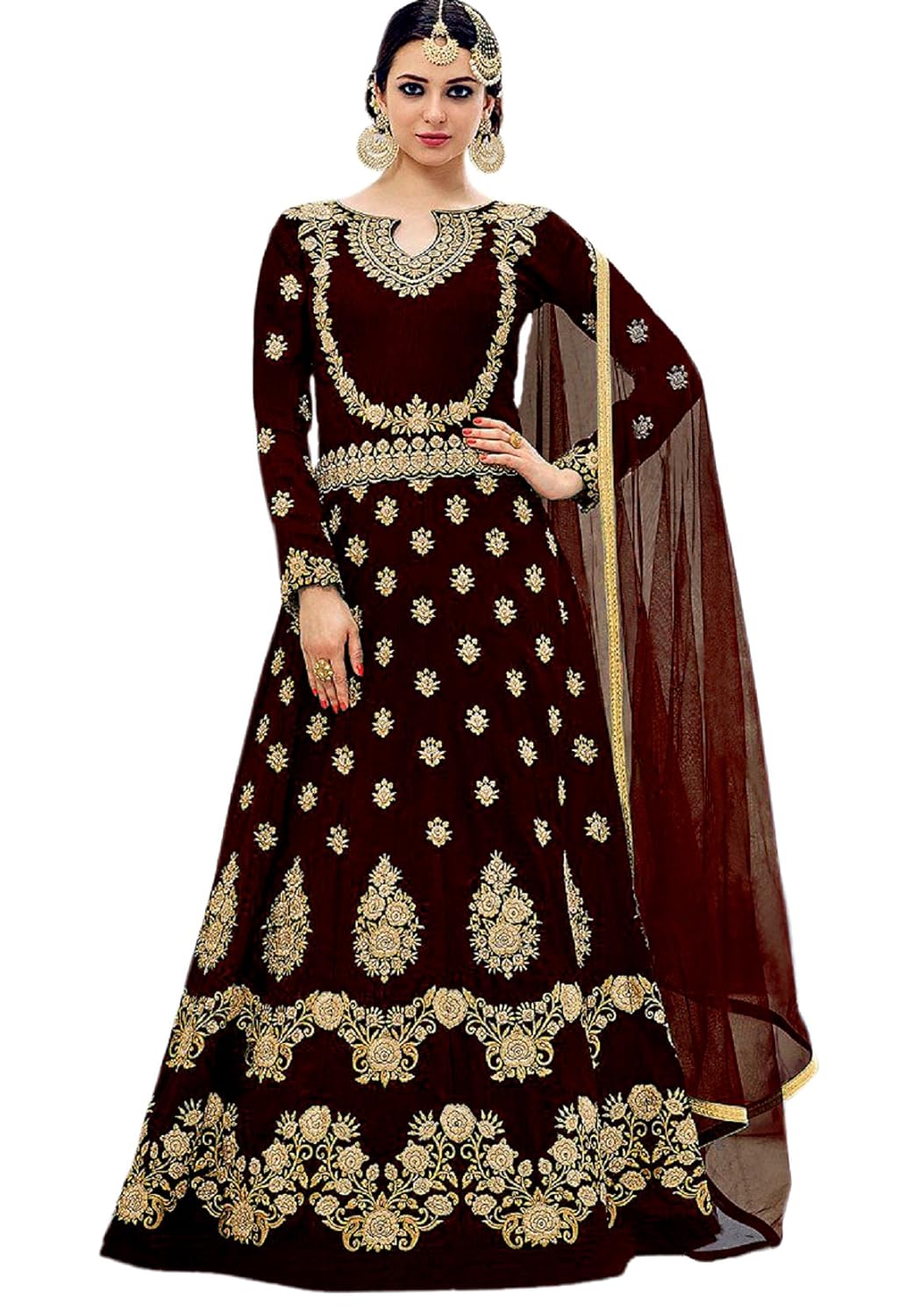 shree impex women's embroidered semi stitched gown (free size)