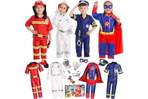 COCOJECI Toddler Dress Up Clothes Boys Dress Up Costumes for Kids Pretend Play, Firefighter, Police, Astronaut, Hero Capes for Kids Birthday Halloween Costumes Christmas Toys Gifts for Boys Girls Age 3-6