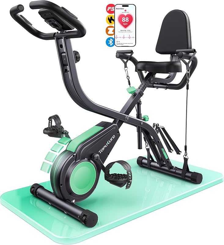 Bicicleta Estática 5 en 1 con App, Bici Estática Plegable para Casa y Espacios Reducidos, 16 Niveles Magnética Silenciosa, con Bandas de resistencia, Respaldo y Pulsómetro, Máx 140KG — foto 1 de 8