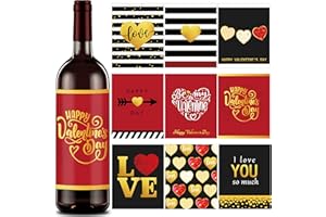 W1cwey 90pcs Valentine’s Day Wine Bottle Label Sticker, 4*5 Inch 9 Designs Valentine’s Love Theme Label Sticker Adhesive Be My Valentine Wine Bottle Decor Valentine’s Day Party Supplies Gift for Lover