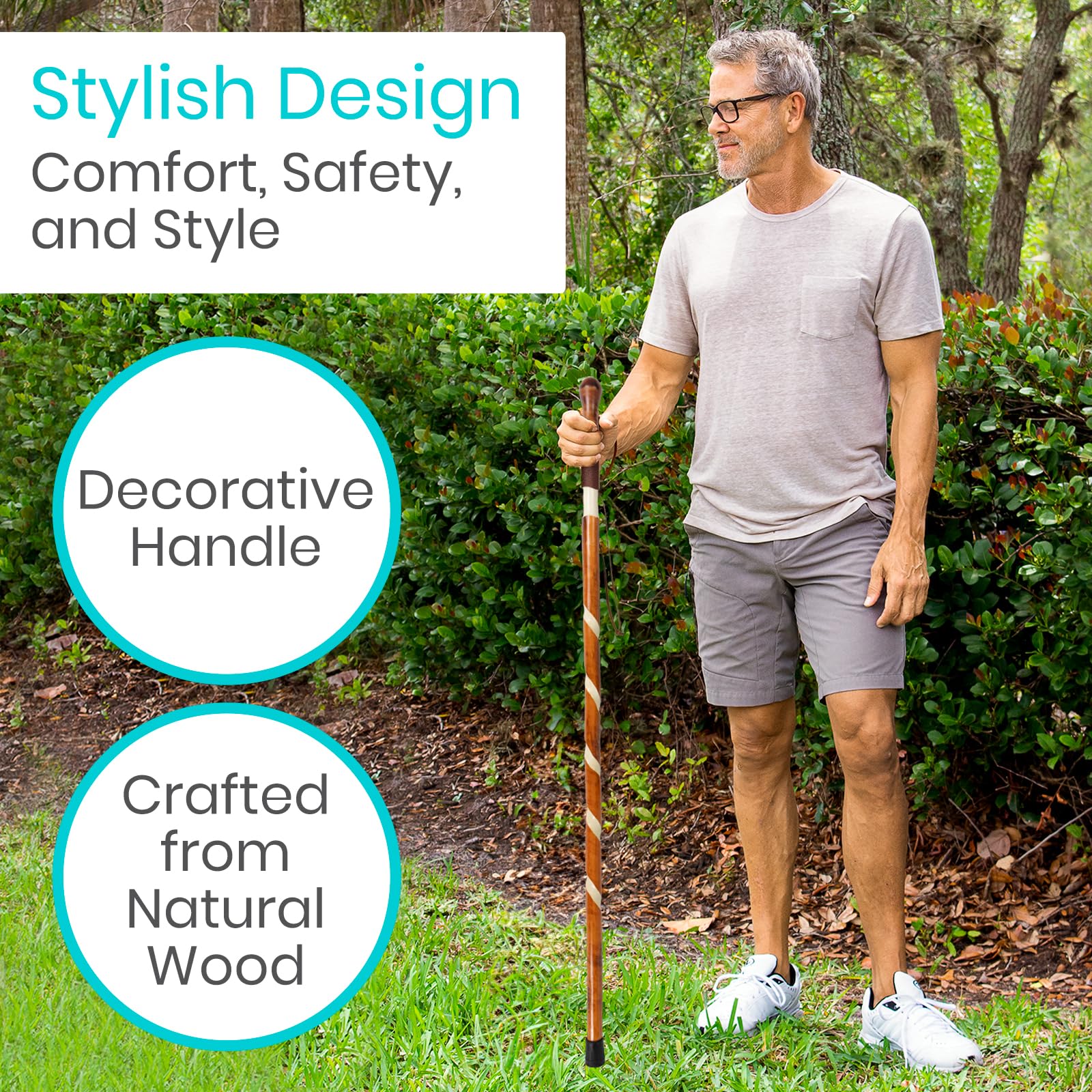 Vive Wooden Walking Stick - Willow Cane for Seniors Hiking & Balance - Heavy Duty Carved Twisted Wood Sticks for Men & Women - Stylish Support Pole for Outdoor Trekking & Weight Bearing