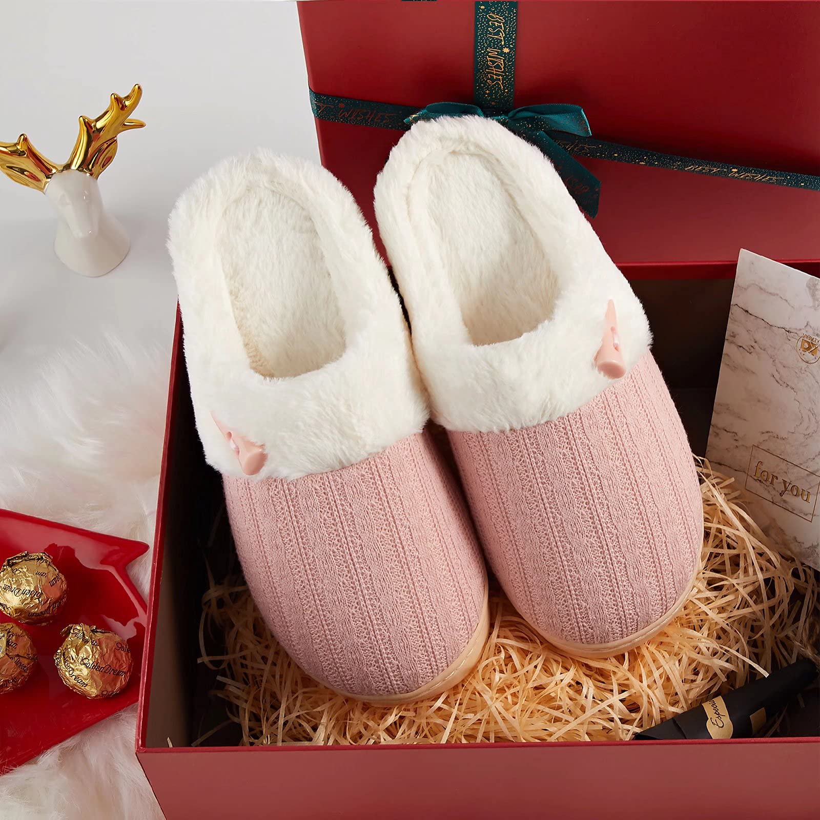 NineCiFun Women's Slip on Fuzzy House Slippers Memory Foam Slippers Scuff Outdoor Indoor Warm Plush Bedroom Shoes with Faux Fur Lining