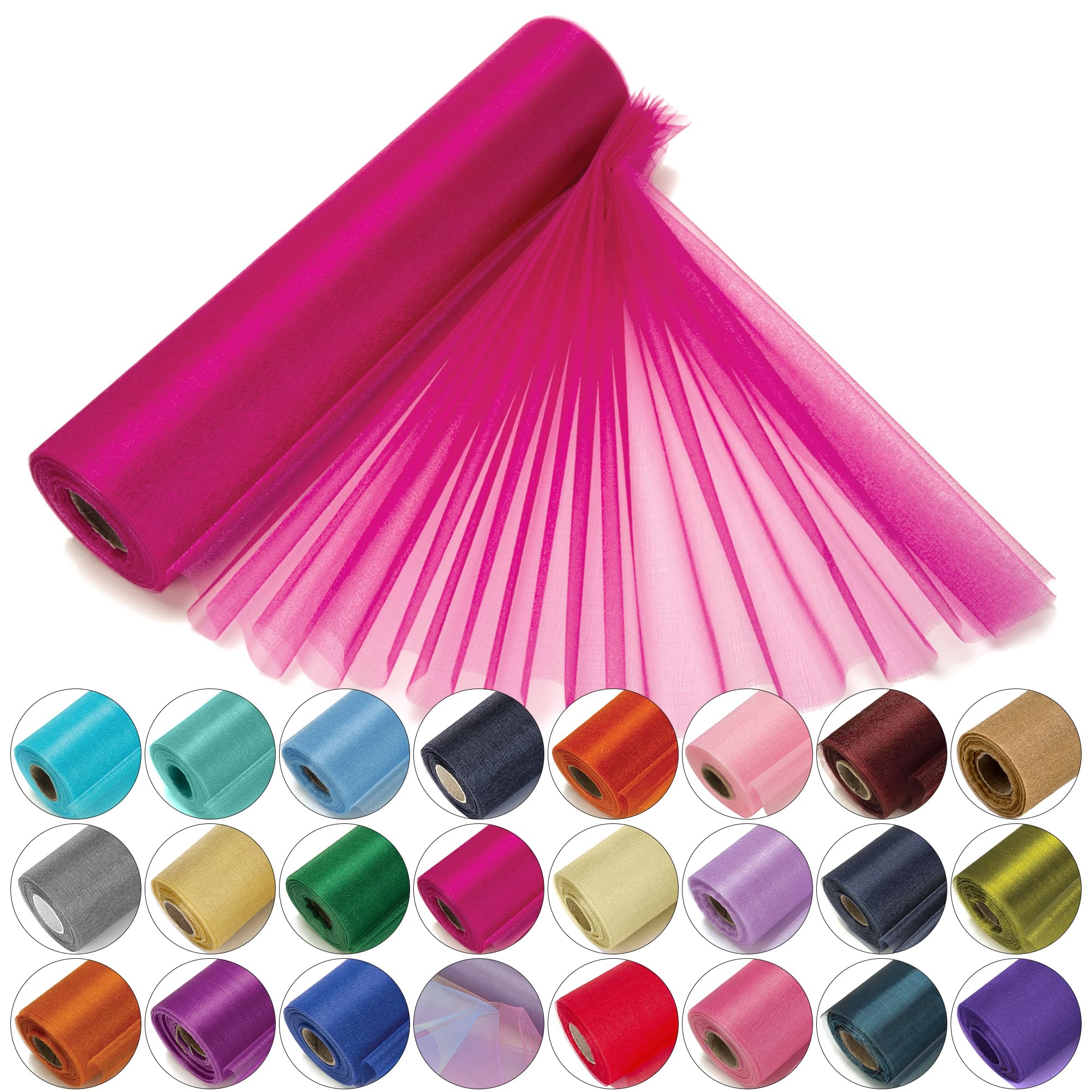 Trimming Shop Organza Roll Snow Sheer Glitter Fabric 25m x 29cm for Wedding Venue, Chair Bow Sash, Table Runner, Christmas Event, Party Decoration, DIY Craft Projects, Hot Pink