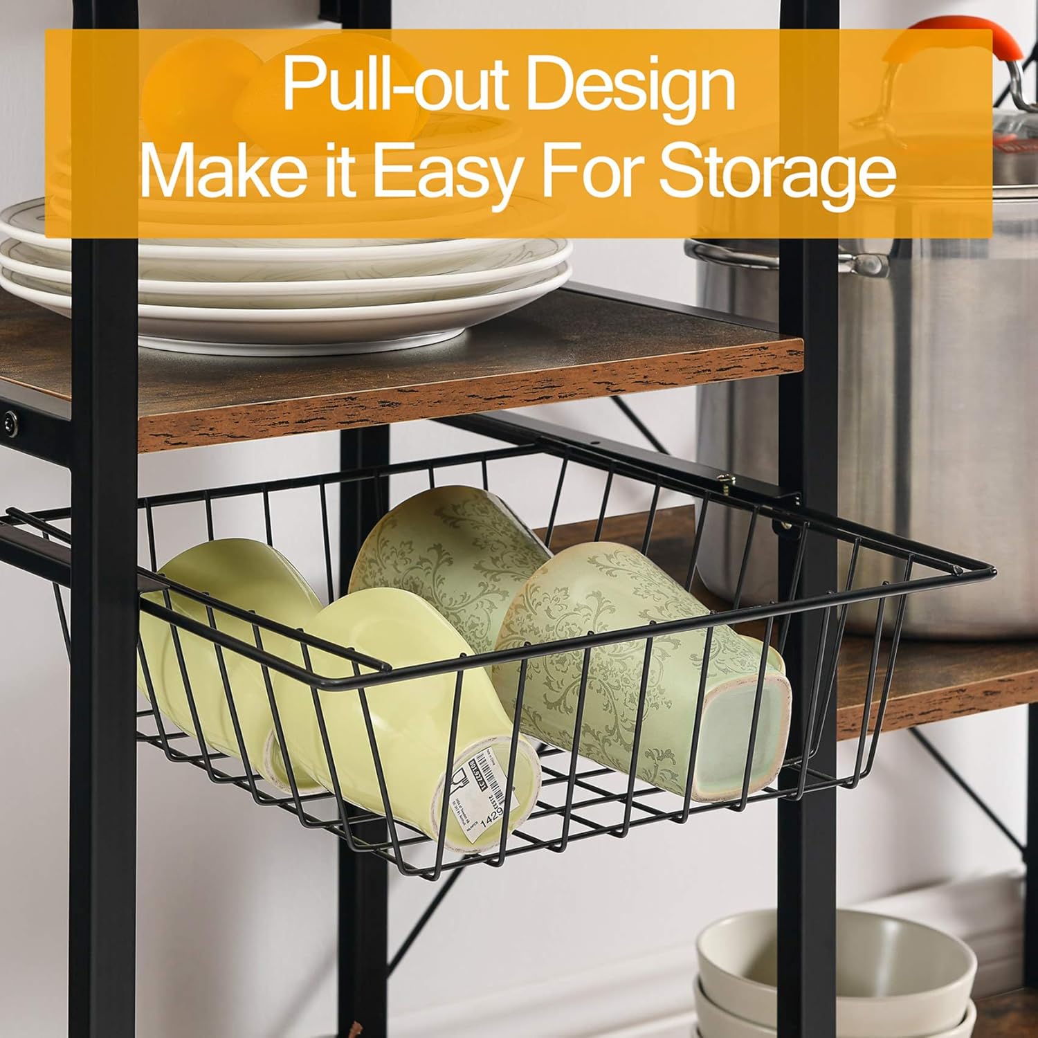 Mr IRONSTONE Kitchen Baker's Rack Utility Storage Shelf 35.5" Microwave Stand 4-Tier+3-Tier Shelf for Spice Rack Organizer Workstation(Rustic Brown) - Standing Baker's Racks